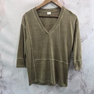 Poetry Shirt Womens 2 XS Pea Green Organic Cotton Hemp Boxy V Neck